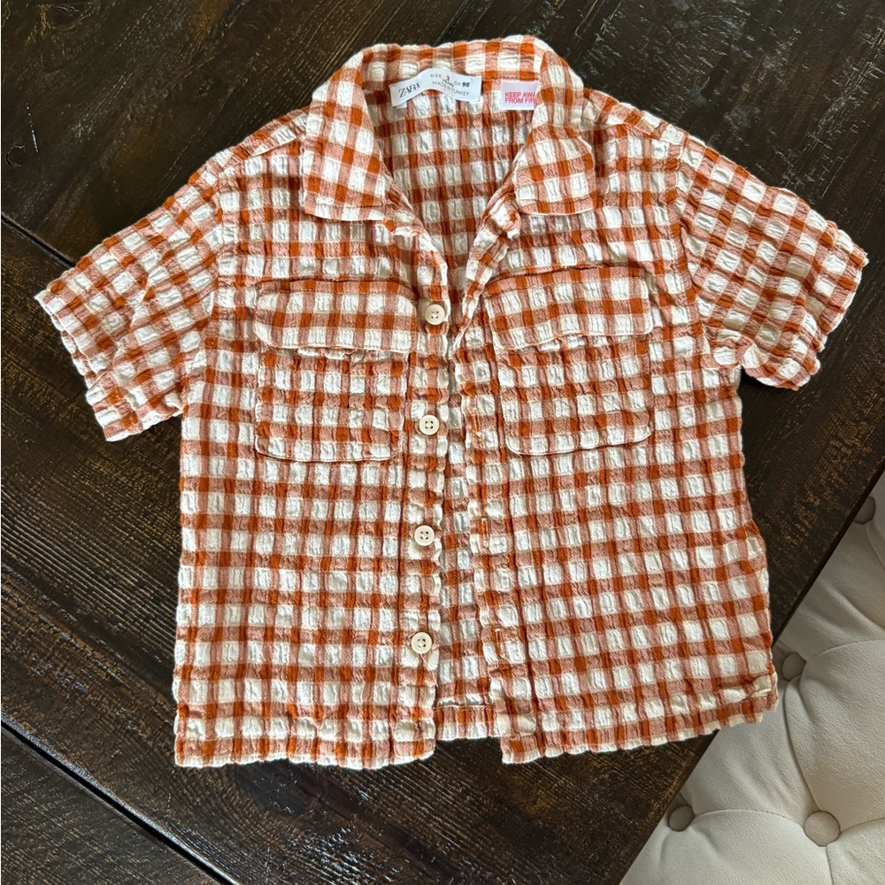 Zara Plaid Orange and White Kids Shirt